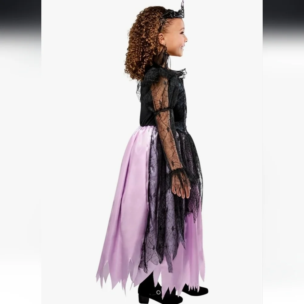 Girls' Purple and Black Spiderweb Witch Costume Dress